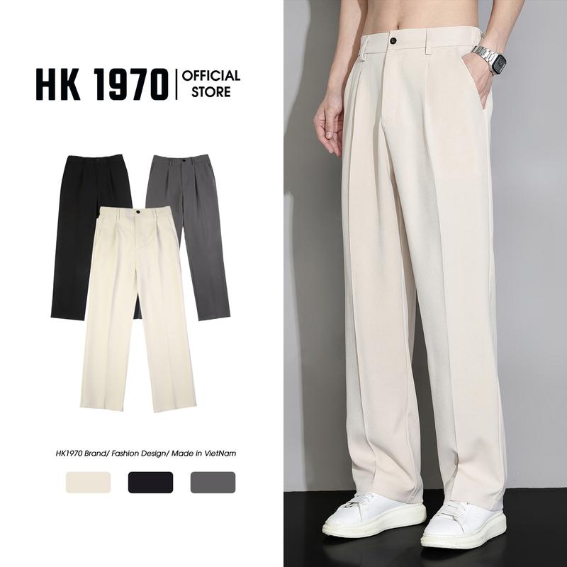Quần Tây Nam Quần Âu Nam Vải Cotton Hàn Dáng Quần Ống Suông Rộng Trơn Q087 Menswear Pants Đen Ong dịp Thông thường Có Túi