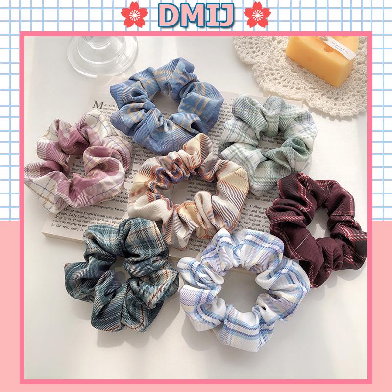 Cột Tóc Vải Scrunchies Họa Tiết Caro Vintage Hàn Quốc Dây Buộc Tóc Scrunchies Cứng