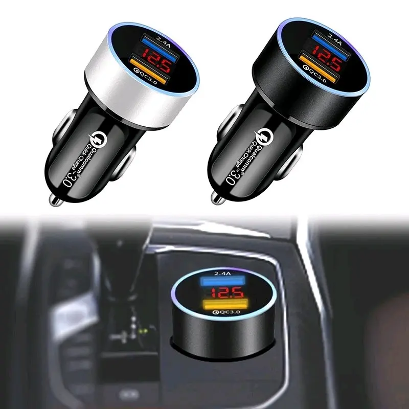 Tẩu Sạc Nhanh Xe Hơi 2 Cổng USB Có Đèn LED Báo Công Suất