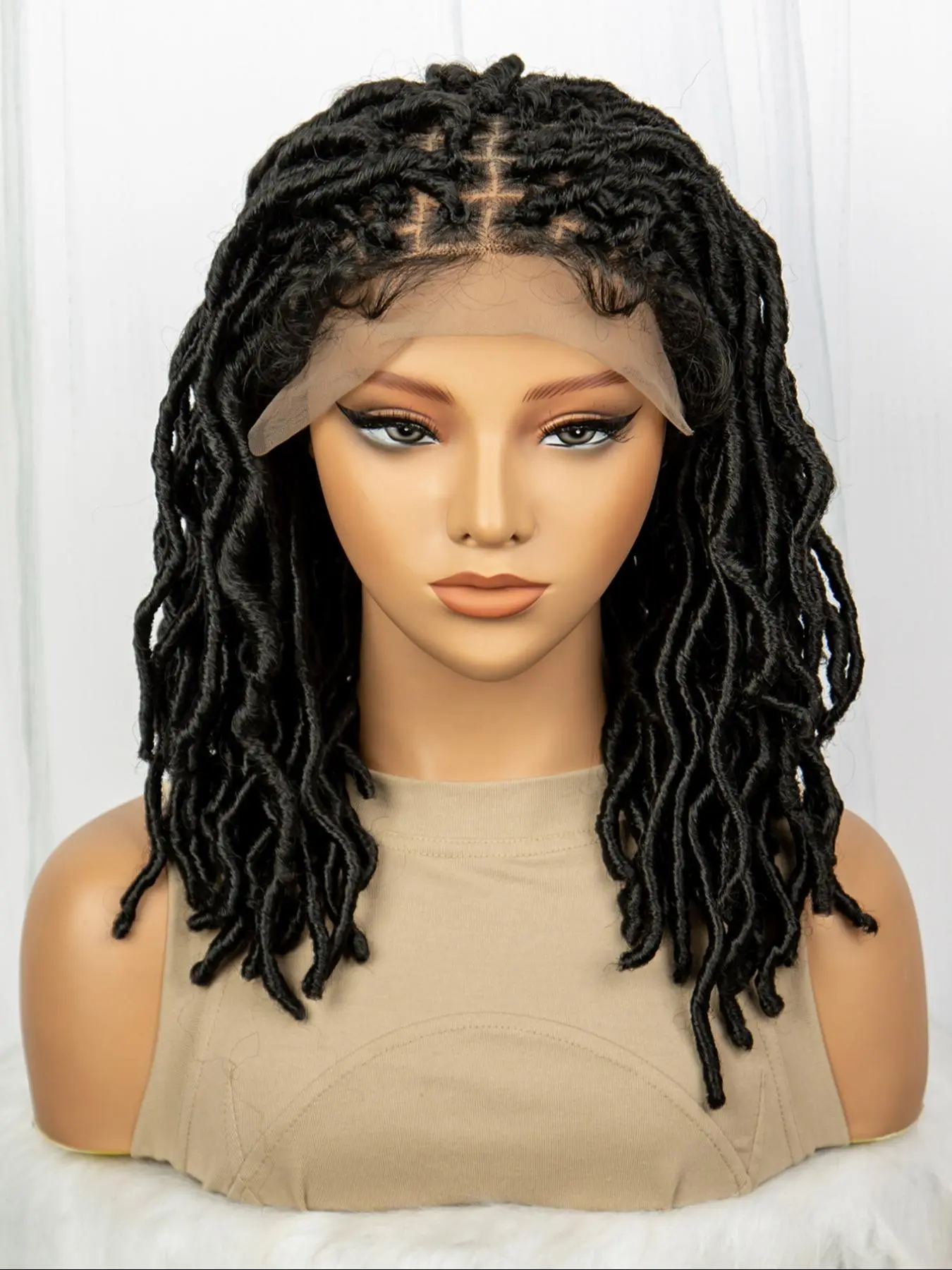 1pc 14inch 9*6 Braid Twist Dreadlock Braided Wigs, Square Part Lace Front Wigs Soft Locs Synthetic Wig