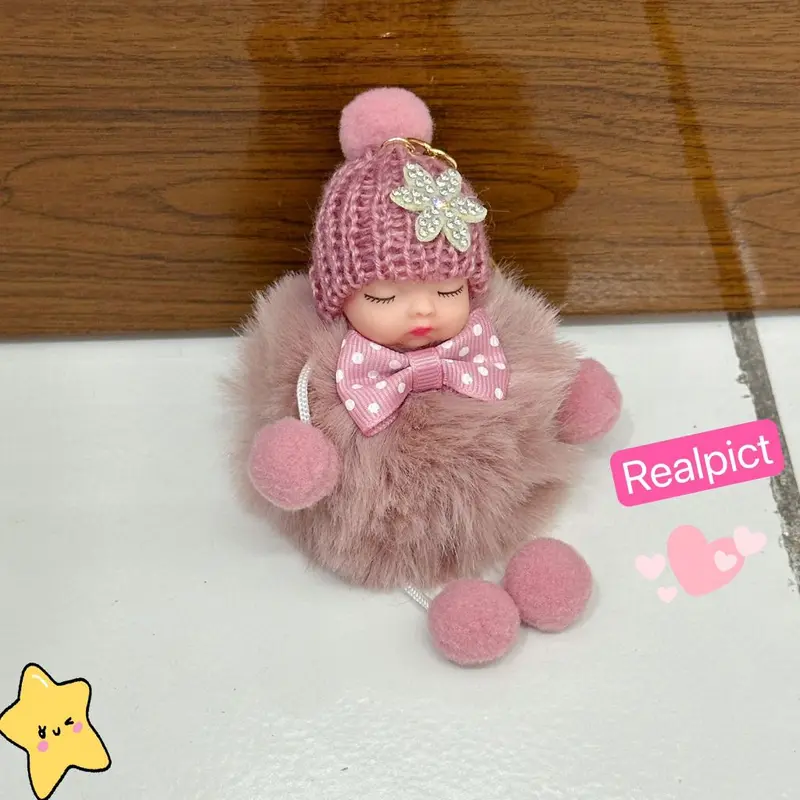 HOSP Gantungan Kunci Boneka Baby Lucu Baru Dobel Bahan Bulu Halus & Lembut Warna Gold Cocok untuk Tas Mobil atau Motor Gantungan Kunci Rumah Elegan dan Cantik 7