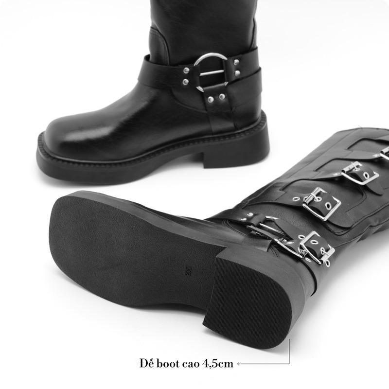 Bốt nữ Rebloom shoes - Boot cổ cao 32cm đế giày cao 4cm mũi vuông, phiên bản phối khuy ngang siêu đẹp 6