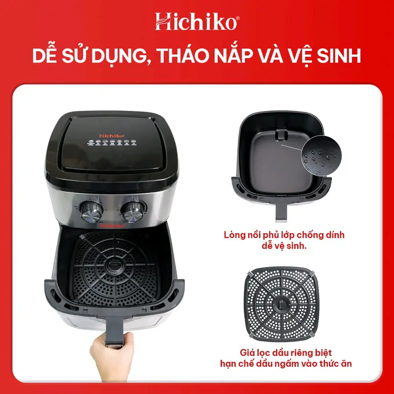 Nồi chiên không dầu Hichiko HC-975B dung tích 10L, nướng vừa con gà 3kg 4
