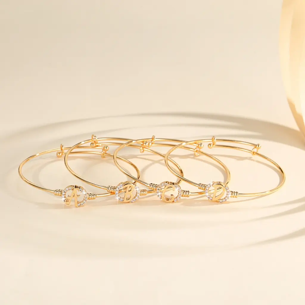 LM826 【COD】 Gelang Bangle Titanium Wanita Lapis Emas Huruf A Sampai Z Wanita Fashion Perhiasan Anti Luntur