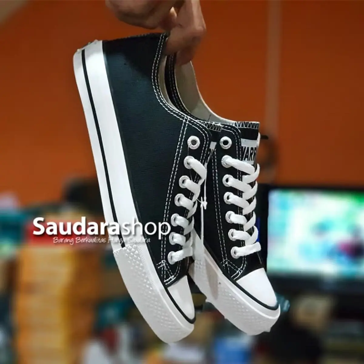 Sepatu Warrior Sparta LC Black White [33-43] / Warrior Allstar Pendek Casual Shoes Karet Hitam