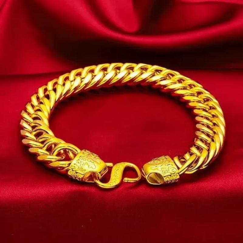 High Imitation Vietnamese Gold-Plated Jewelry Source Dominant Classic Trendy Men's Boss Tank Bracelet Fu Character Head Bracelet 0