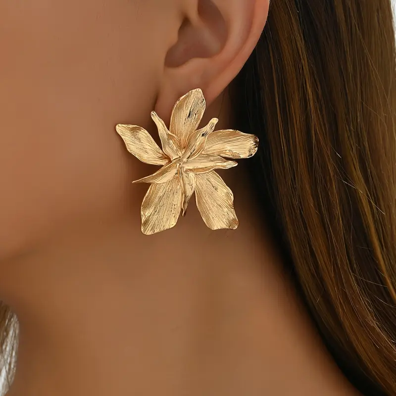 Bohemian Style 14KGoldenPlated Floral Copper Drop & Dangle Earrings with Stainless Steel Ear Needle for Women - All Season Versatile Fashion Jewelry Perfect for Parties 1