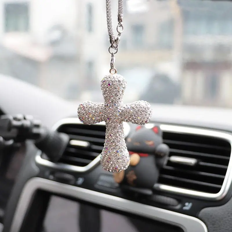 Rhinestone Decorated Car Interior Hanging Ornament, Car Rearview Mirror Pendant, Universal Car Interior Decoration Accessories 3