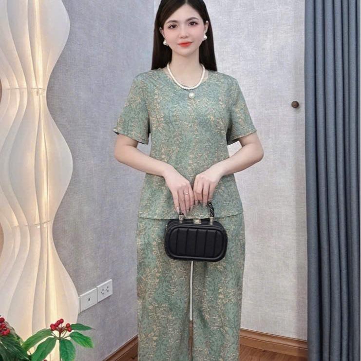 Đồ bộ trung niên, Đồ bộ mặc nhà B46 Loudra shop (jolle) Đồ bộ cho mẹ, bà quần dài áo cộc chất lụa MANGO mềm mịn thoáng mát, thấm hút mồ hôi