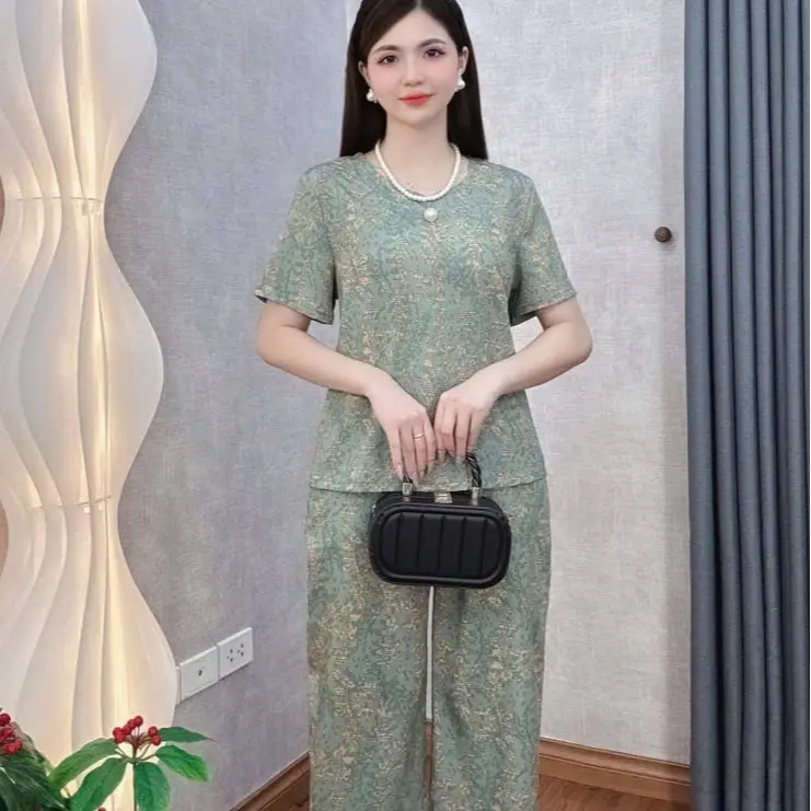 Đồ bộ trung niên, Đồ bộ mặc nhà B07 Loudra shop (jolle) Đồ bộ cho mẹ, bà quần dài áo cộc chất lụa MANGO mềm mịn thoáng mát, thấm hút mồ hôi