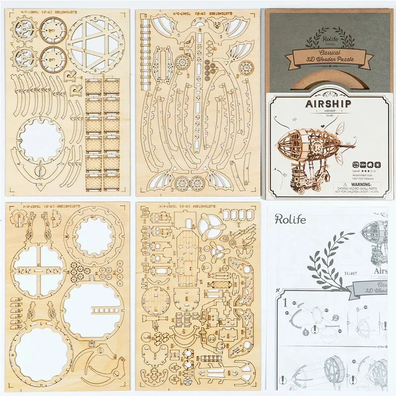 Robotime ROKR DIY 3D  Wooden Puzzle Game Assembly Popular Toy Gift for  Adult Brain Teaser Construction Set for Teens TG407 Airship 7