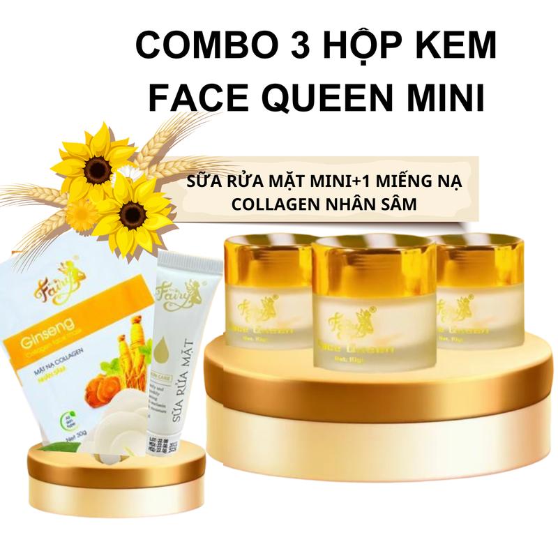 COMBO 3 FACE QUEEN Mini Kem Dưỡng Da Tặng 1 Miếng Nạ Nhân Sâm + 1 tuýp Sữa Rửa Mặt mini Làm Đẹp Da Skincare