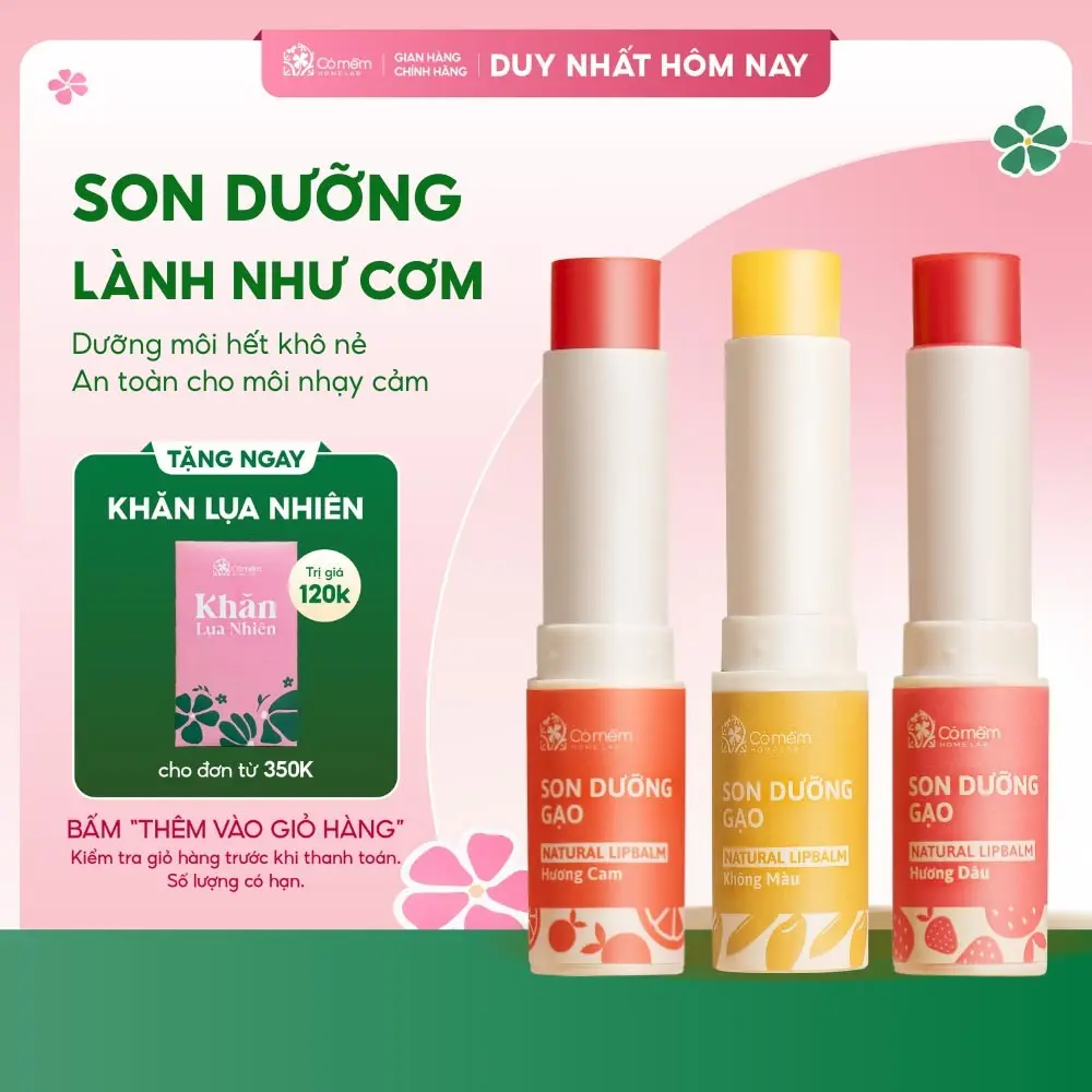 Son Dưỡng Môi Son Dưỡng Gạo Lành Như Cơm Dưỡng Ẩm Mềm Môi Giảm Thâm Môi Cỏ Mềm Homelab 3,6g