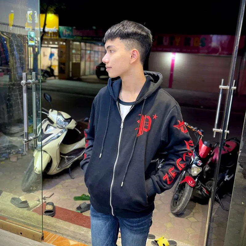 Áo khoác phiili thêu chữ ,ống tay và thêu mũ mix khoá sau lưng host trenn 5
