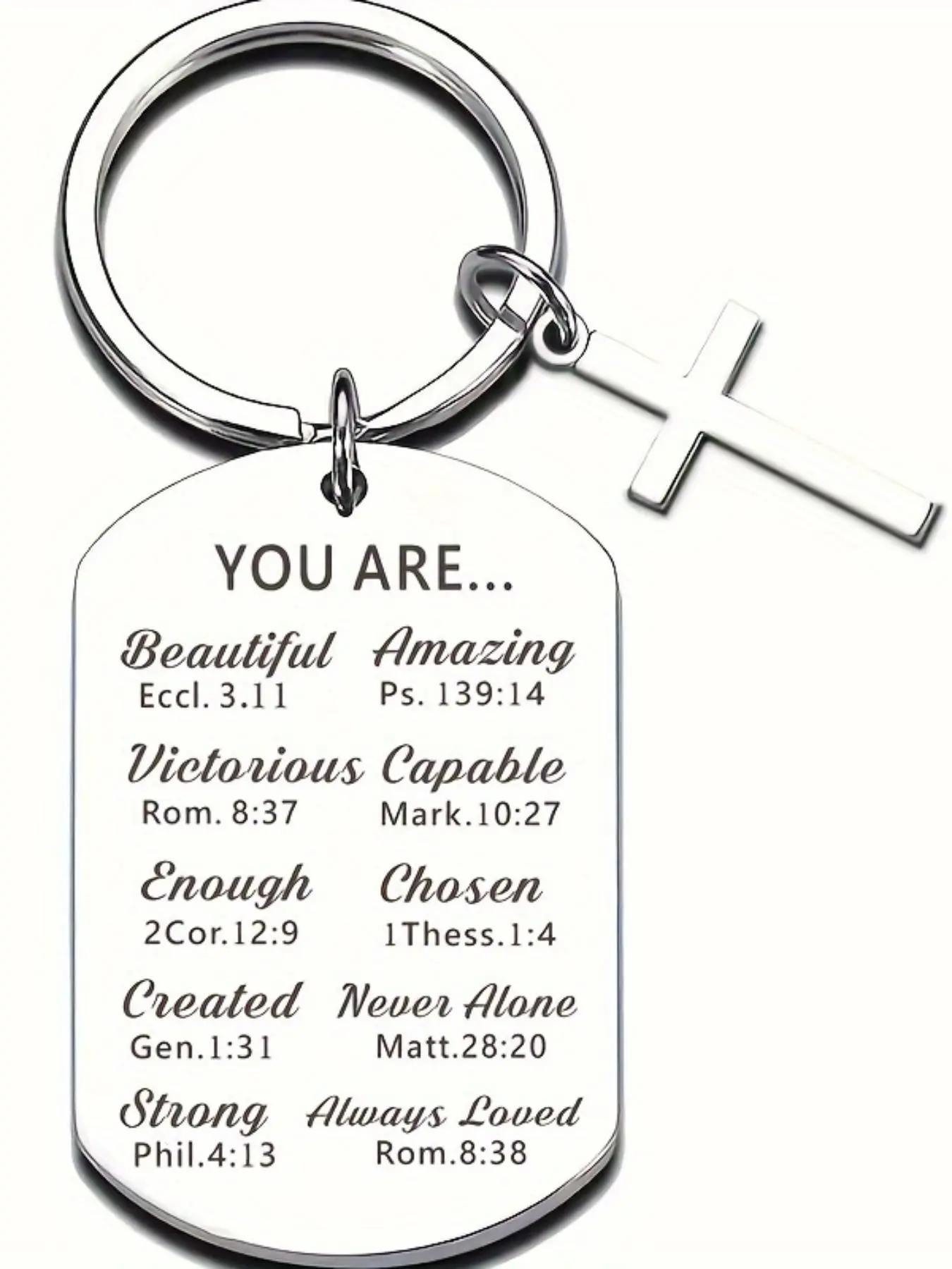 Stainless Steel Keychain, Cross Decor Metal Keychain with Bible Verse, Inspirational Gift, Graduation Gift, Fashion Accessories for Men