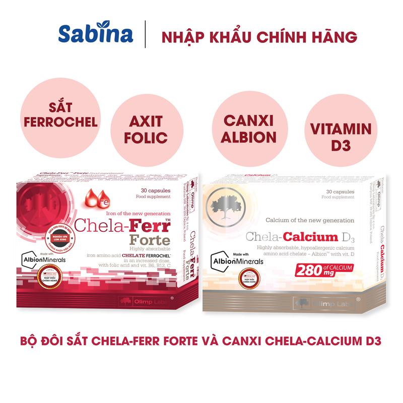 Bộ đôi Sắt Chela-Ferr Forte 28mg Và Canxi Chela-Calcium D3 36,6 (Olimp Labs) Cho Bà Bầu Vitamin