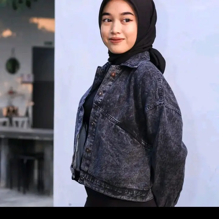 Jaket Jeans Vintage Oversize Jacket Jins Wanita Denim Panjang lengan Balon Kekinian Korean style Kancing Outer Atasan Kantong 0