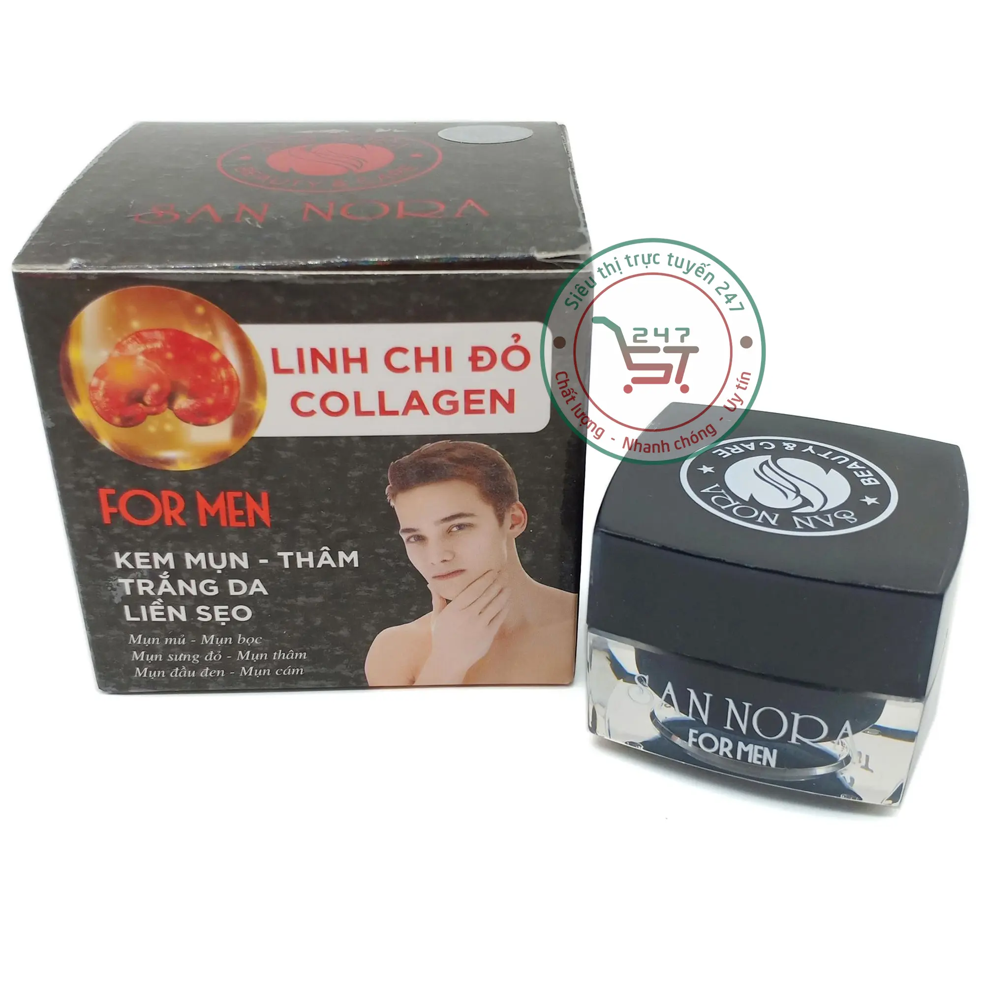 Kem Mụn Trắng da Liền sẹo Thâm Chống nắng Se khít lỗ chân lông cho nam giới San Nora 20g (đen)