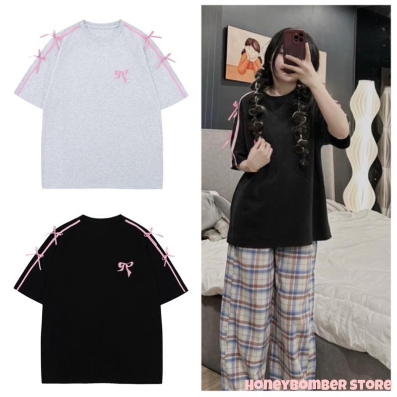 Set Đồ Bộ Nơ Thêu Hồng [FREESHIP] Đồ Bộ Nữ Form Rộng Tay Lỡ Ulzzang