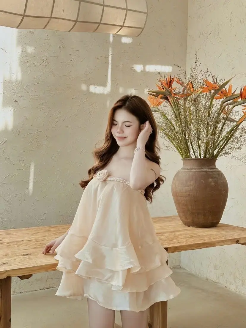 M930 - Đầm xòe tầng cúp ngực dáng ngắn tag hoa nữ tính mùa hè cho nàng đi biển