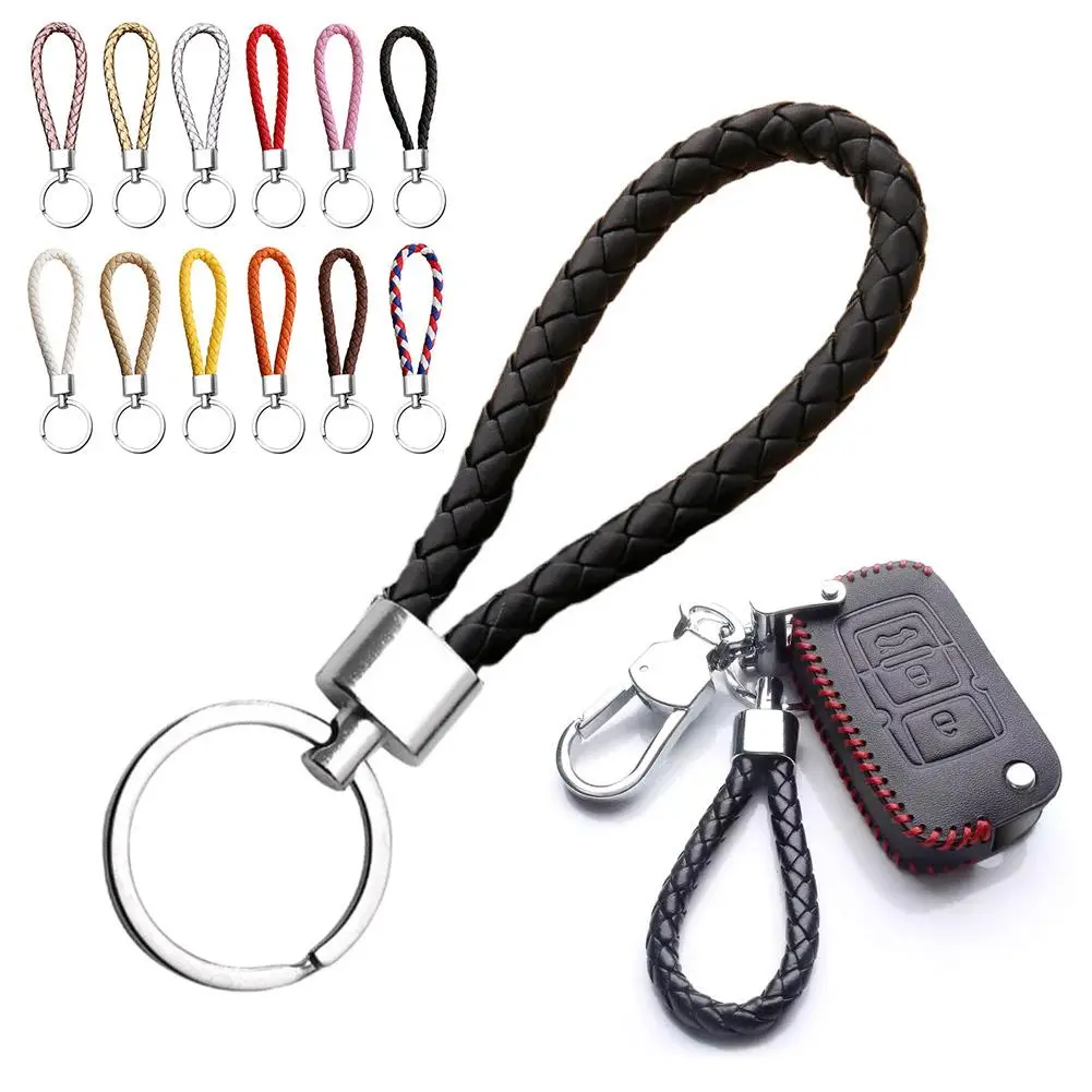 Creative Hand-woven PU Leather Rope Keychain Accessories Leather Key Ring Pendant Braided PU Leather Keychain