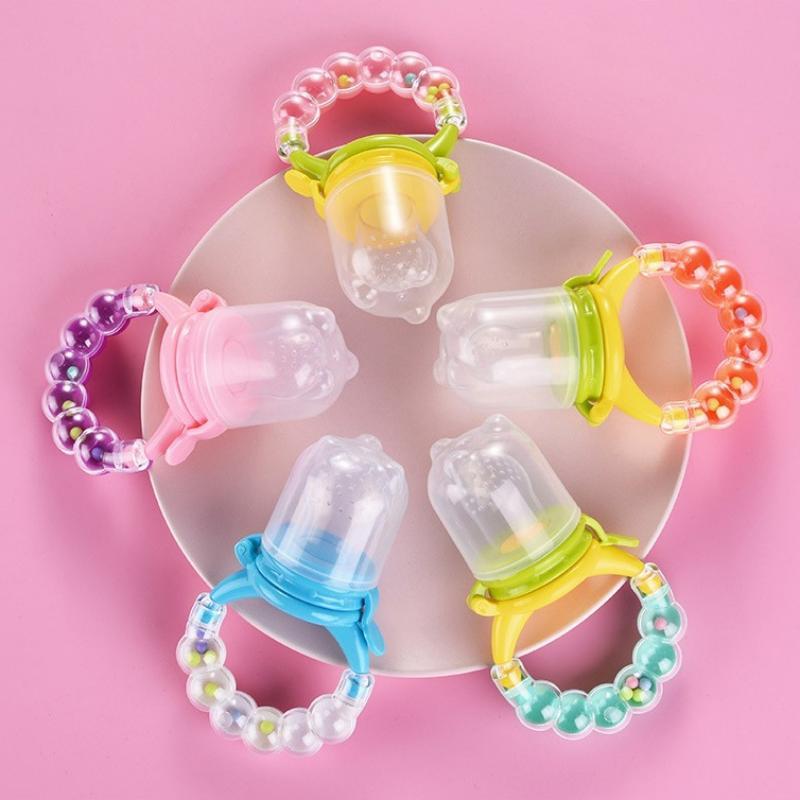 Baby 2 In 1 Fruit Pacifier with Lid, Safe Baby Fresh Food Pacifier with Rattle Handle, Baby Food Supplement Feeder Fruit and Vegetable Feeder Pacifier 3