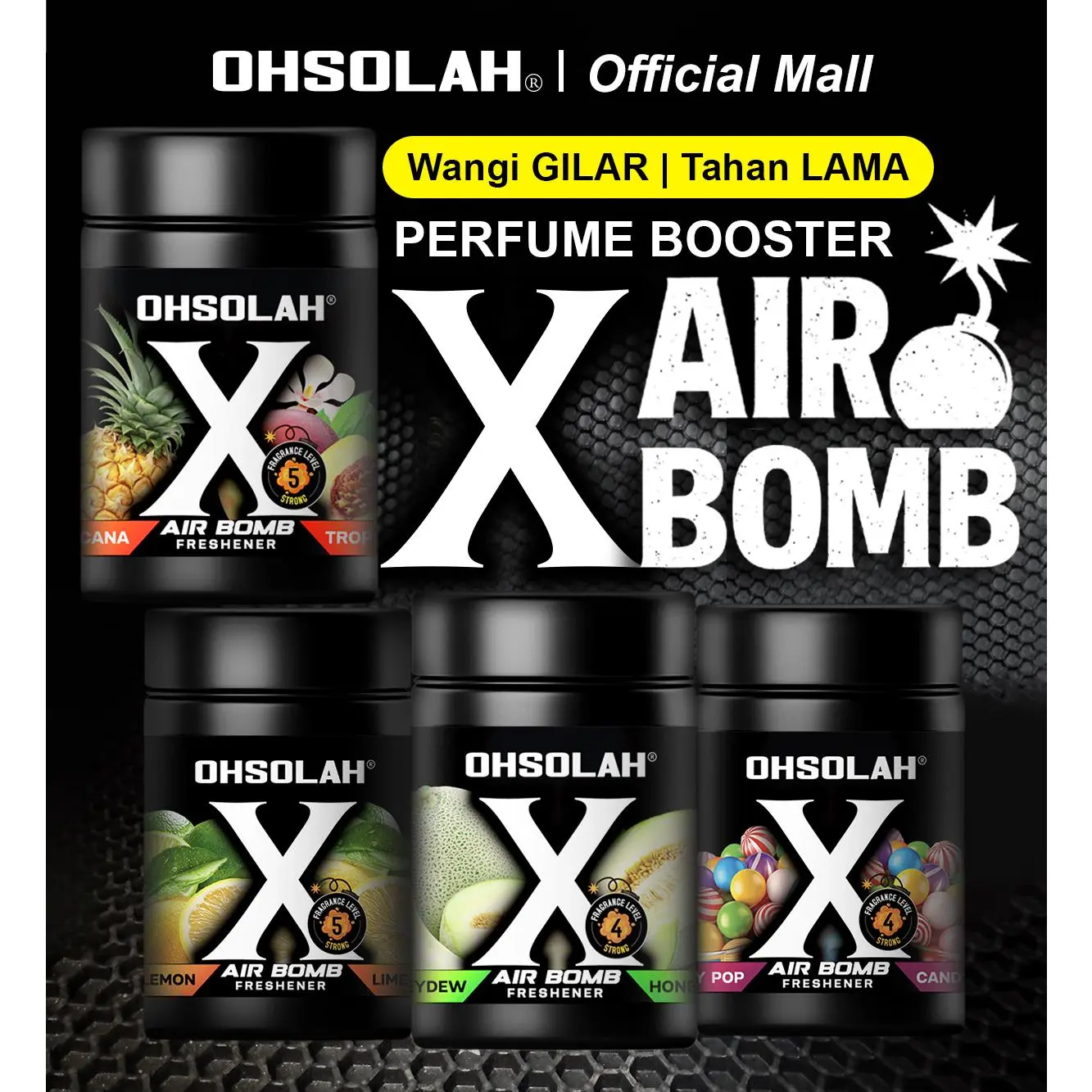 OHSOLAH AIR BOMB Pewangi Kereta Meletop Viral | Car Air Freshener Wangi Gilar Tahan Lama Fruity Perfume Booster Fibre wick 100g