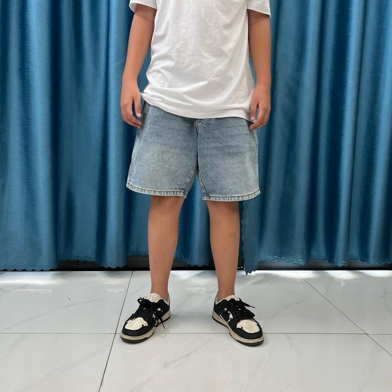 Quần short đùi jean nam cotton ống suông trên gối xanh dương túi chéo hàng VNXK Menswear Có Túi Pants 4