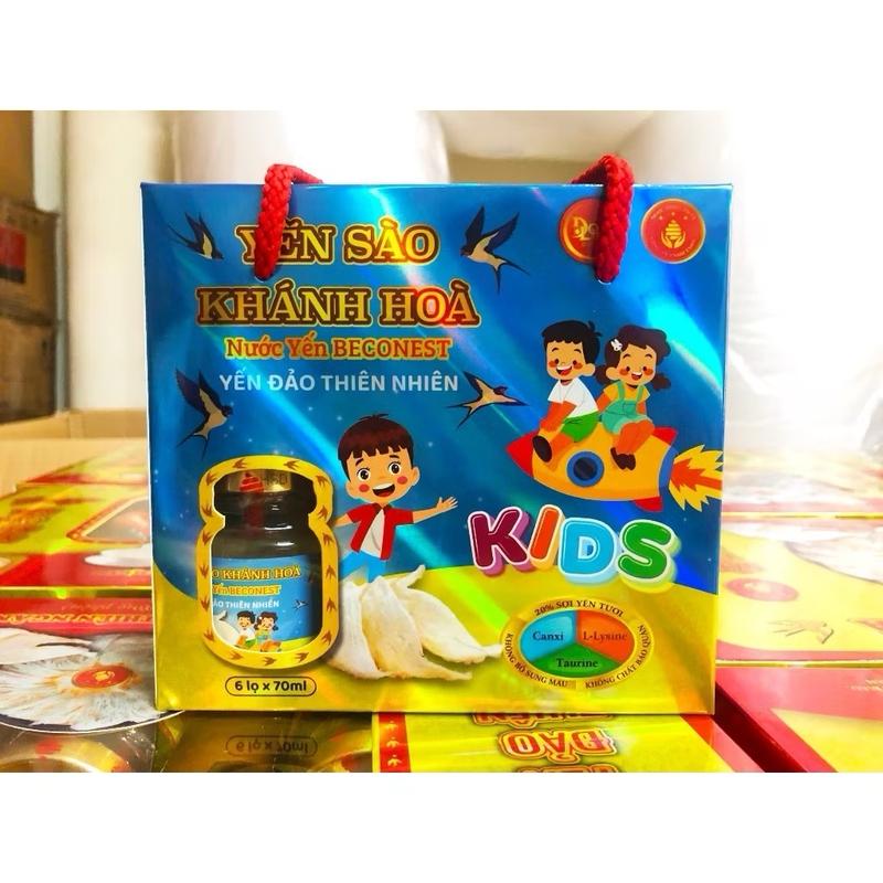  Hộp 6 Yến Chưng sẵn Đường phèn KHÁNH HOÀ KIDS 39% Yến tươi Lọ 70ml-Hương tự nhiên cho bé Men Vi Sinh 