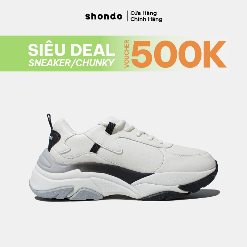   Nên tăng 1 size  Giày Sneaker Thể Thao Nam Nữ SHONDO Chunky S1 Êm Thích Hợp Đi Làm Đi Học Chơi Màu Ombre Xám Đen CHN0404 
