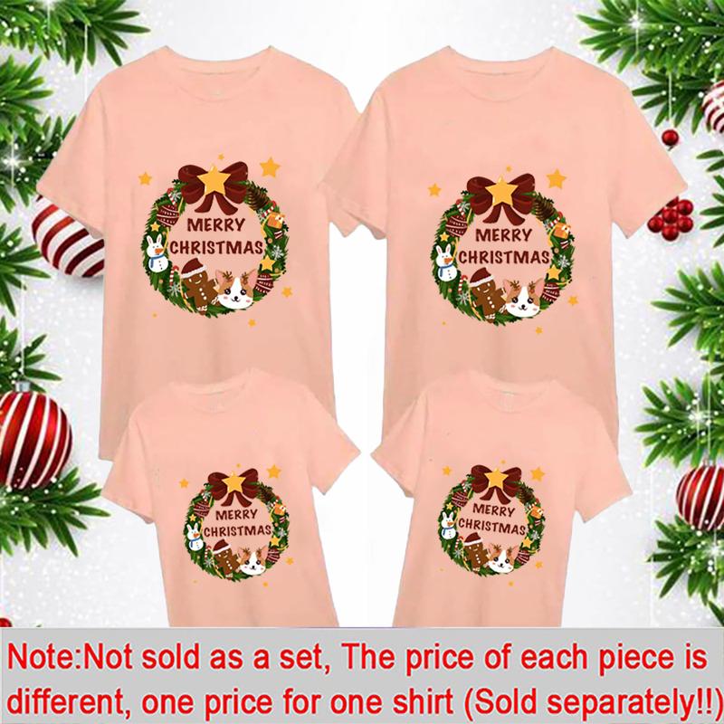 Product Introduction of Merry Christmas Design Pattern Family Short Sleeve Shirts Christmas Apricot Parent-child Clothes Xmas Kids Shirt 2