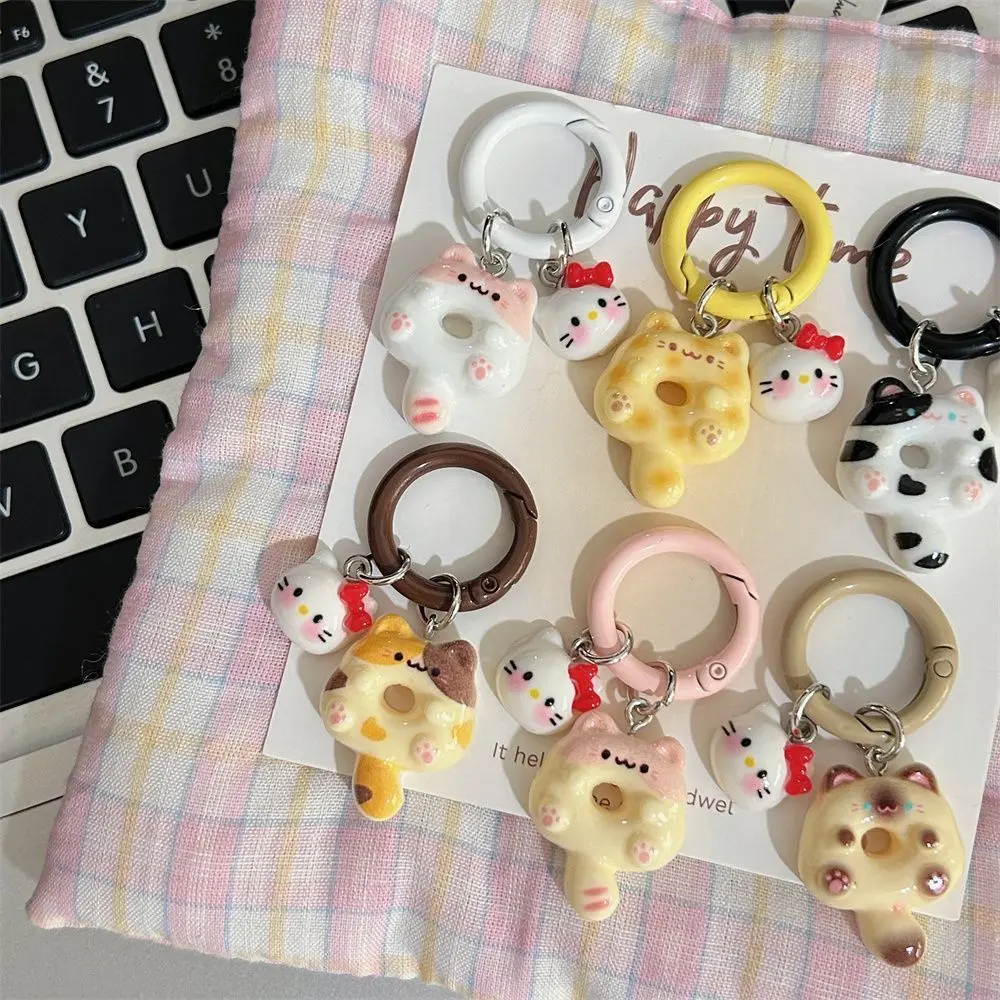 Dây Chuyền Chìa Khóa Mèo Donut Hoạt Hình, Thiết Kế Dễ Thương Và Nguyên Bản, Mèo Xiêm, Phong Cách Ins, Móc Chìa Khóa, Mặt Dây Chuyền Tai Nghe KT Ba Lô