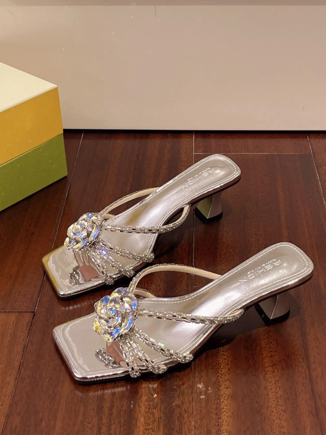 Women's Fashionable Rhinestone Decorated Square Toe Sandals, Elegant High Heel Sandals for Party, Daily Clothing Decor for Women & Girls, Footwear