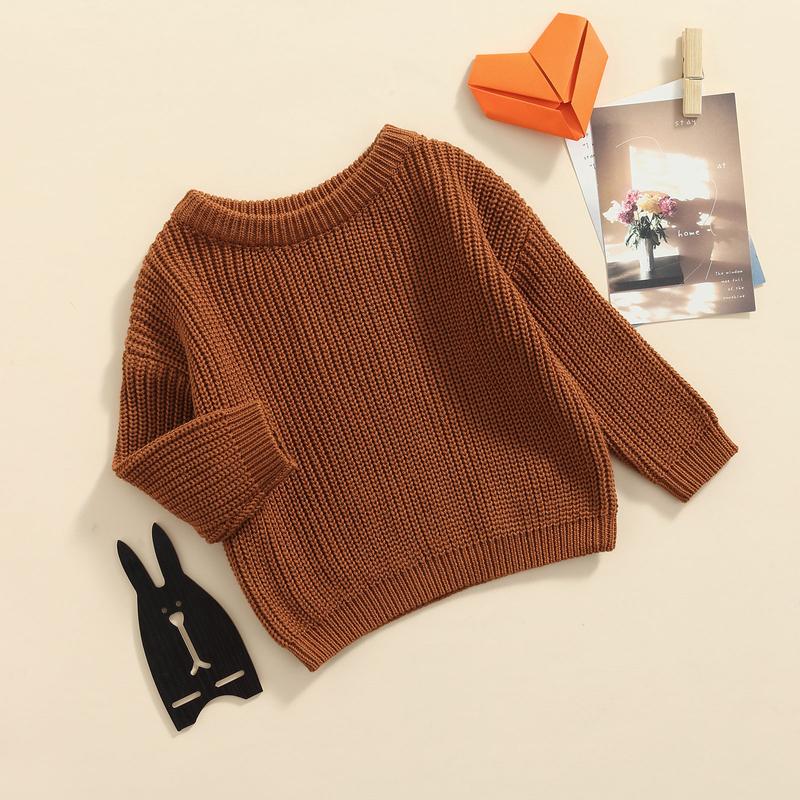 Product Introduction of Baby Solid Color O-neck Sweater Loose Fit Long Sleeve Knitted Pullover for Autumn Winter Casual Clothes 35