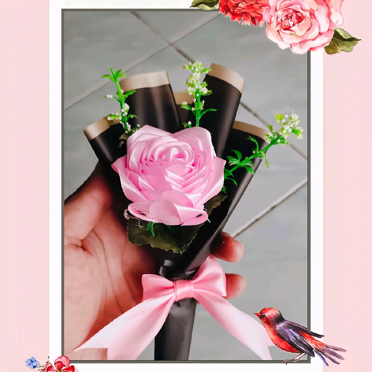 [READY] Buket Bunga Mawar Satin 1 Tangkai +-12 cm