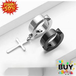 คลิปหนีบหูไม่เจาะ, วัสดุเหล็กไททาเนียม, สำหรับผู้ชายและผู้หญิง, จี้ไม้กางเขน, ไม่เป็นสนิม, ที่ครอบหู, ต่างหูห่วง, สไตล์พังก์และฮิปฮอป Y2K, เครื่องประดับระดับไฮเอนด์ที่ทันสมัย, สีเงินกับสีดำ