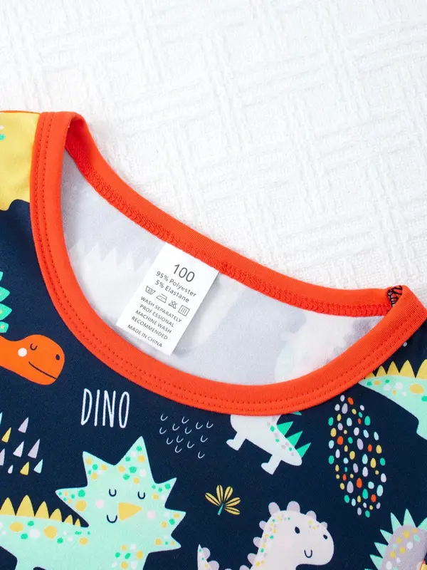 Boy's Glow in The Dark Dinosaur Print Tee & Elastic Waist  Pants Set, Cute Long Sleeve Top  & Trousers, Casual Spring & Fall Clothes for Kids Outdoor Holiday 3