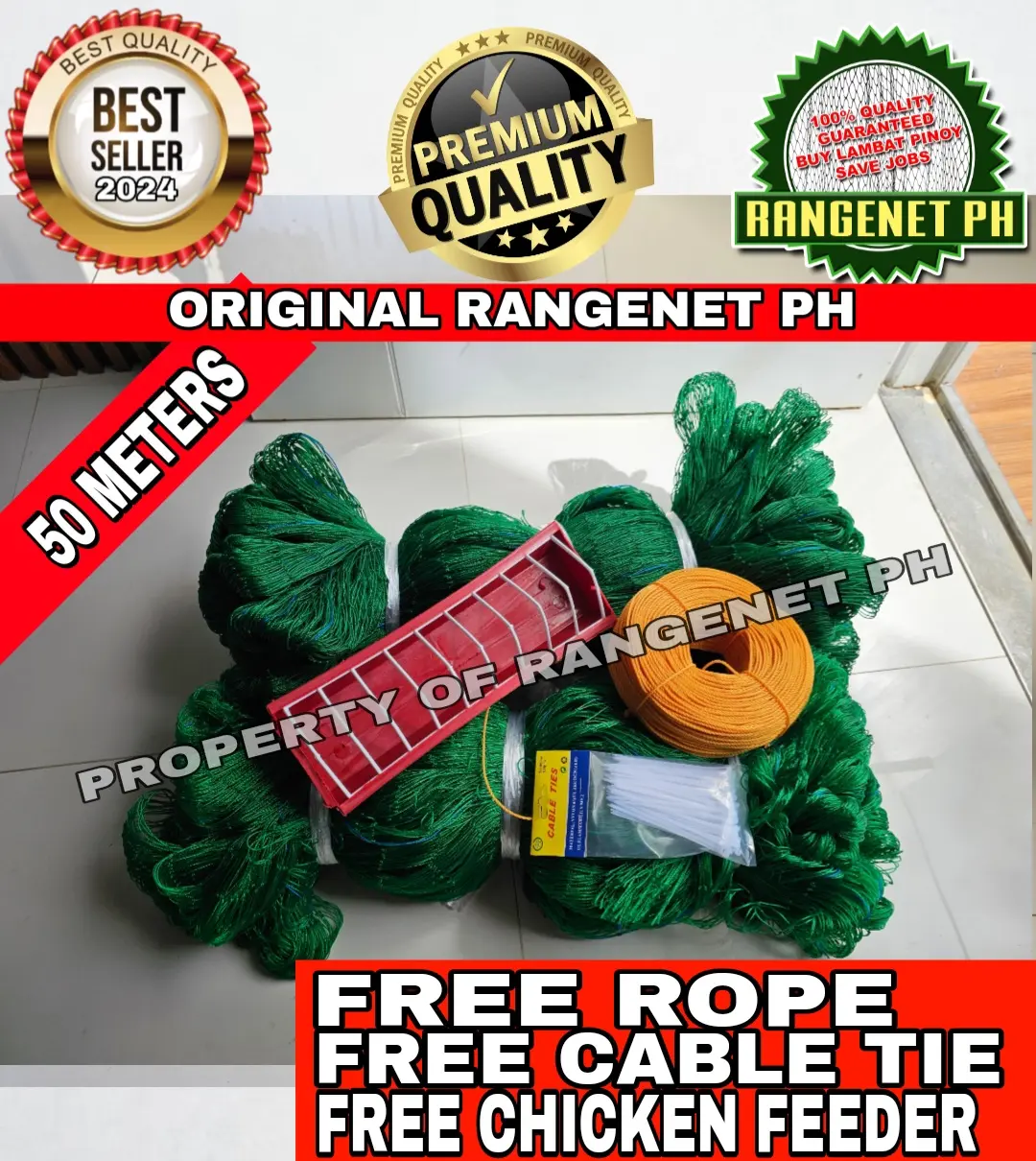 50 METERS CHICKEN NET RANGE NET 1inch/1.25inch/1.5inch/2inch FREE ROPE, FREE CABLE TIE, FREE CHICKEN FEEDER LAMBAT, FARM NETB POULRY NET, FISH NET GARDEN NET