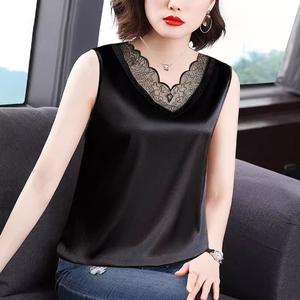 Silky Satin Vest Women Summer Outerwear Tanks New Loose Plus Size Lace Camisoles Lady Sleeveless Tops