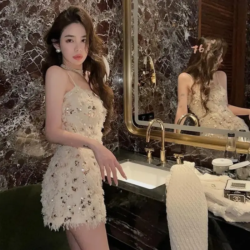Đầm Kim Sa Mơ Cho Hộp Đêm, Đầm Hai Dây Mỏng Mới Cho Bữa Tiệc, Hộp Đêm, Hottie, 3607