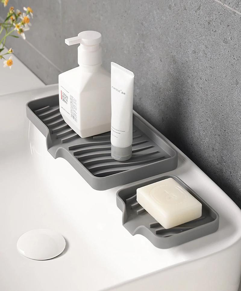 Product Introduction of Self Draining Soap Bar Holder Silicone Kitchen Sink Soap Dish Sponge Tray Counter Caddy Organizer for Dish Soap Dispenser 14