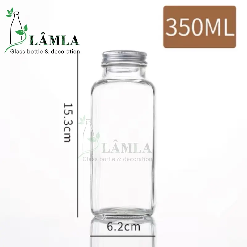 Chai Thuỷ tinh Vuông Cao 250ml 350ml 500ml Chuyên Đựng Nước Ép /Sữa Hạt / Cafe Đựng Gia Vị 7