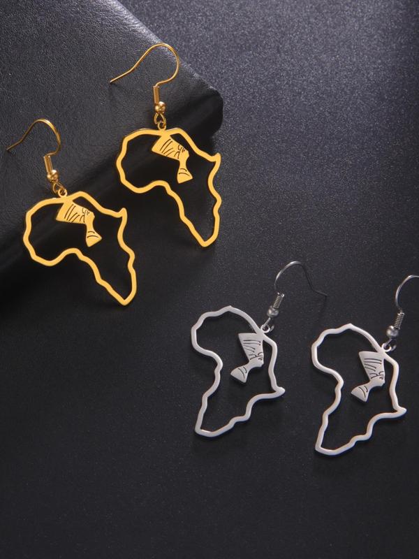 Africa Map with Pharaoh Symbol Dangle Earrings (1 Pair), Hollow Out Drop Earrings for Women for Party, Daily Clothing Decor, Trendy All-match & Exquisite Jewelry for Birthday Gift 4