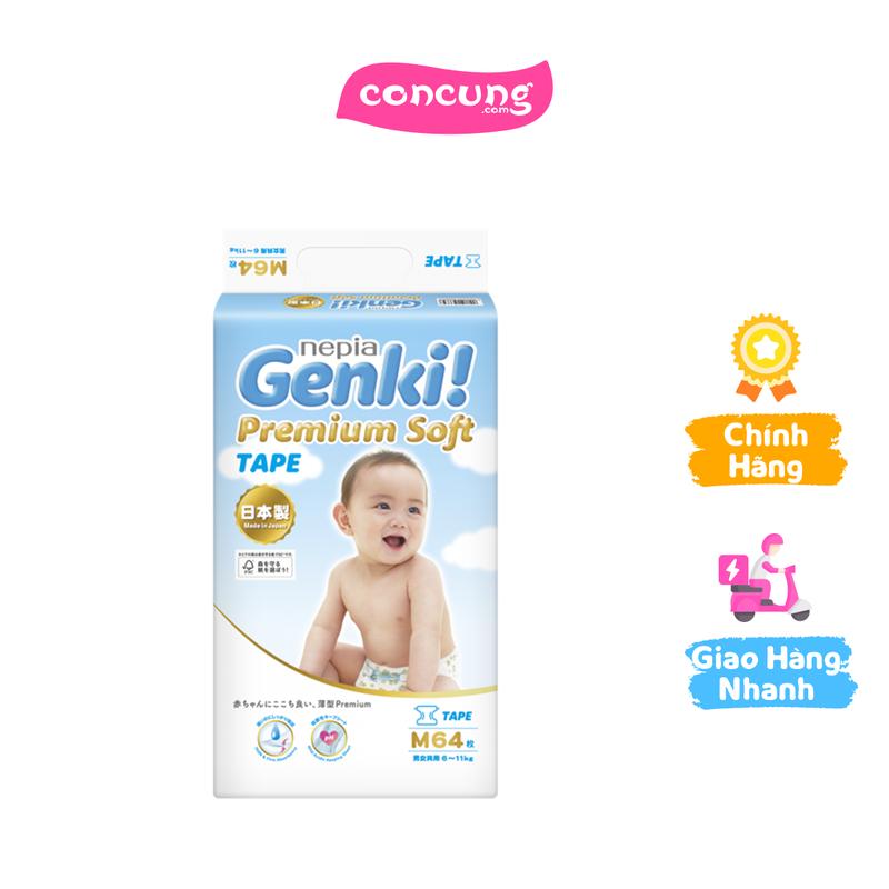  Tã dán Nhật Bản cao cấp Genki size M 64 miếng  giao bao bì ngẫu nhiên  