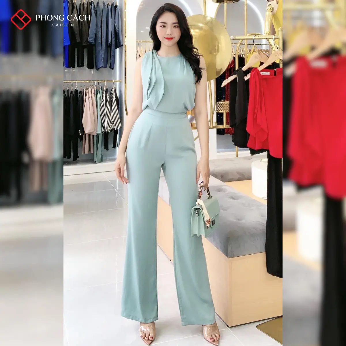 SJ850 Set bộ đồ quần dài ống loe áo nơ Nữ Voi Top