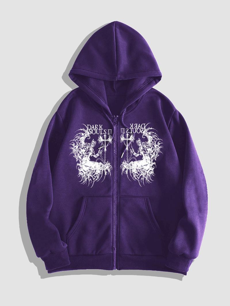 Product Introduction of Men's Letter Print Zip Up Hoodie, Regular Fit Casual Street Long Sleeve Hooded Sweatshirt for Fall & Winter, Men's Clothes for Daily Wear 1
