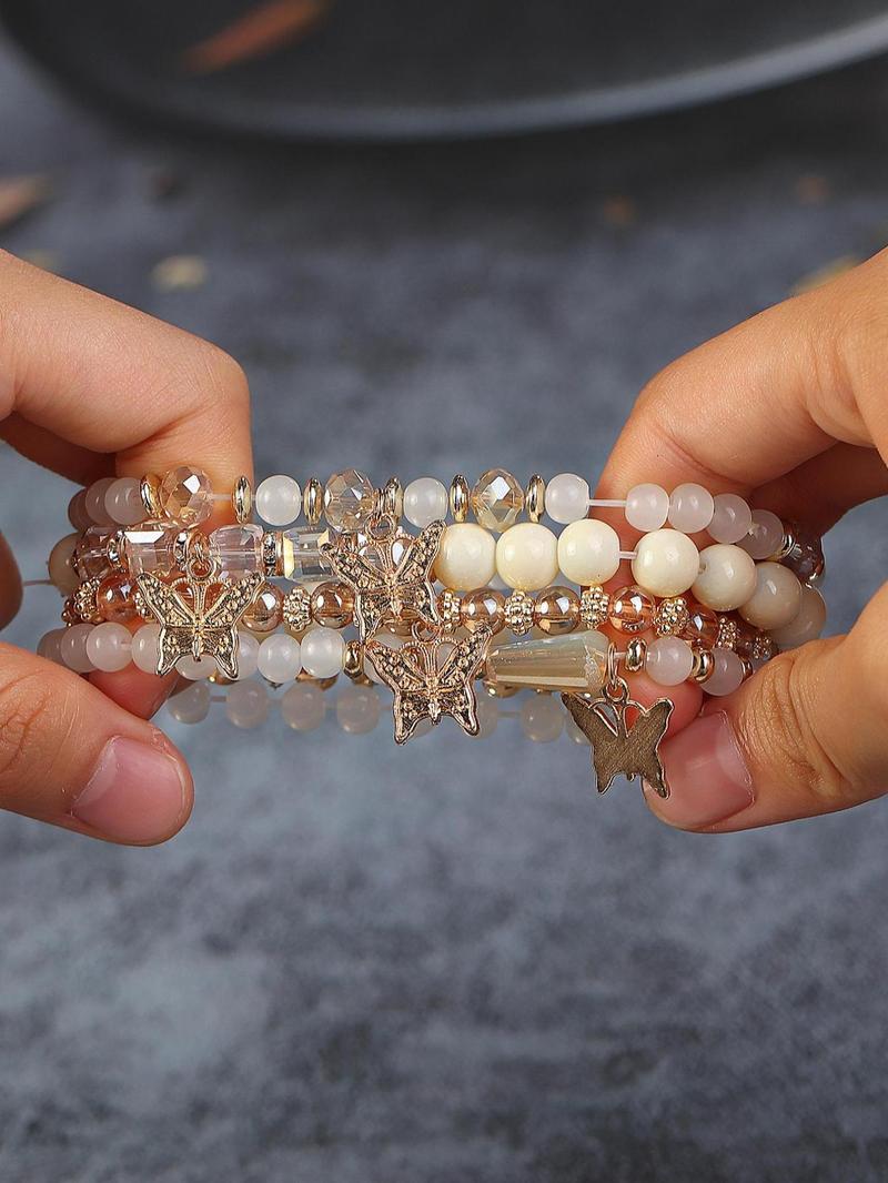 Product Introduction of Boho Butterfly Charm Beaded Gypsy Bracelet Kit, 4pcs/set Fashion Multi-layer Bracelet on Wrist Jewelry for Women, Trendy Hand Jewelry for Party, Club, Gift for Girls 10