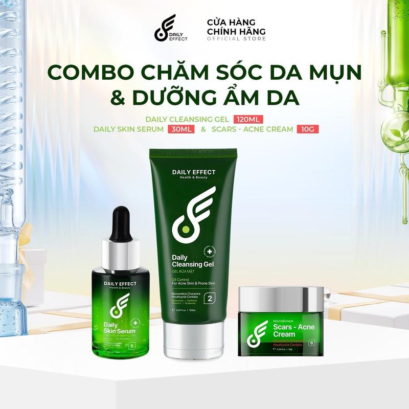 Combo 3 Sản Phẩm Sữa Rửa Mặt, Kem Chấm Mụn, Serum Dưỡng Da DAILY EFFECT
