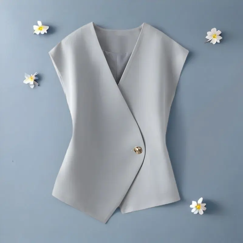 Bộ Đồ Vest Bất Đối Xứng Hàng Mới Về, Áo Vest Không Tay Phong Cách Pháp, Áo Ghi Lê, Dành Cho Nữ, Thích Hợp Cho Mùa Xuân Và Mùa Thu, Thời Trang Và Thanh Lịch