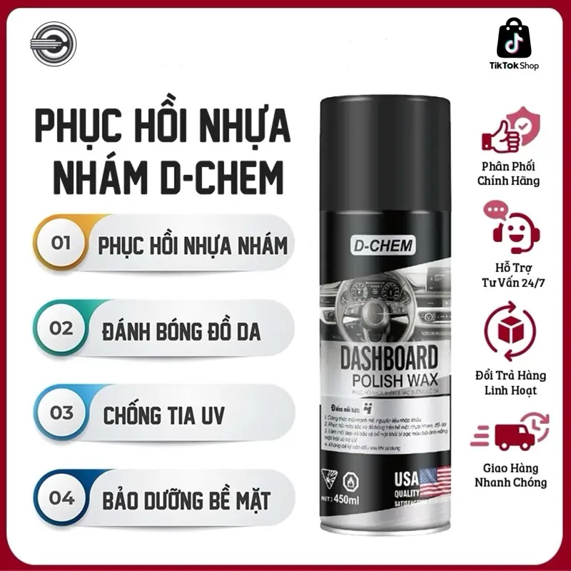 [Chai lớn 450ml] Chai Phục Hồi Nhựa Nhám D-Chem Dashboard Polish 450ml~380g Dạng Xịt Dưỡng & Đánh Bóng Nhựa Nhám Ô Tô Xe Máy 1